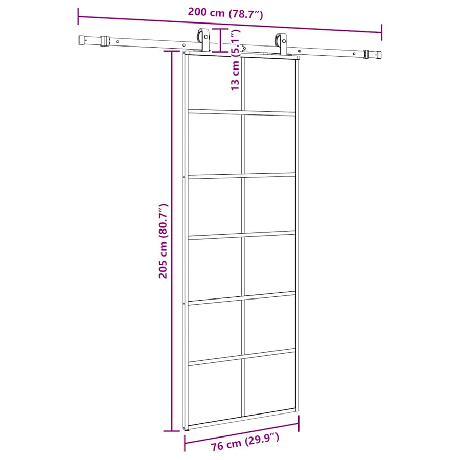 Schuifdeur met beslagset 76x205 cm ESG glas zwart