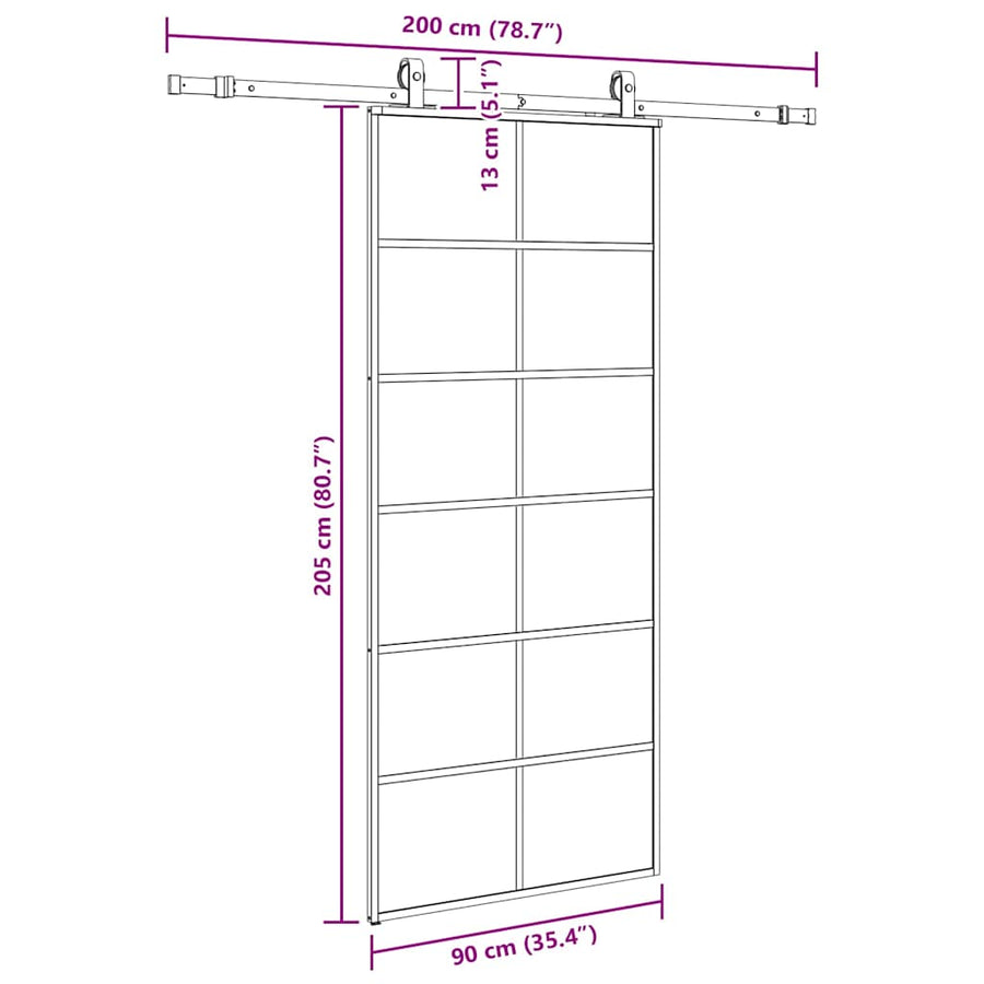Schuifdeur met beslagset 90x205 cm ESG glas zwart
