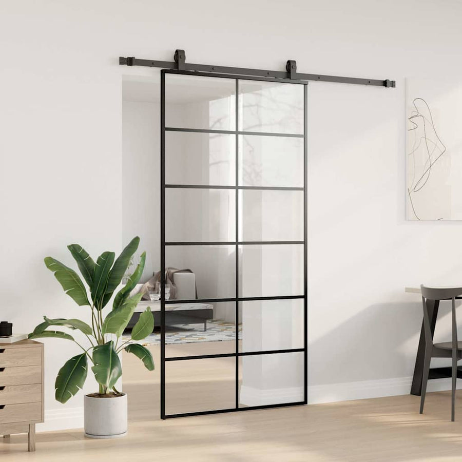 Schuifdeur met beslagset 102x205 cm ESG glas zwart
