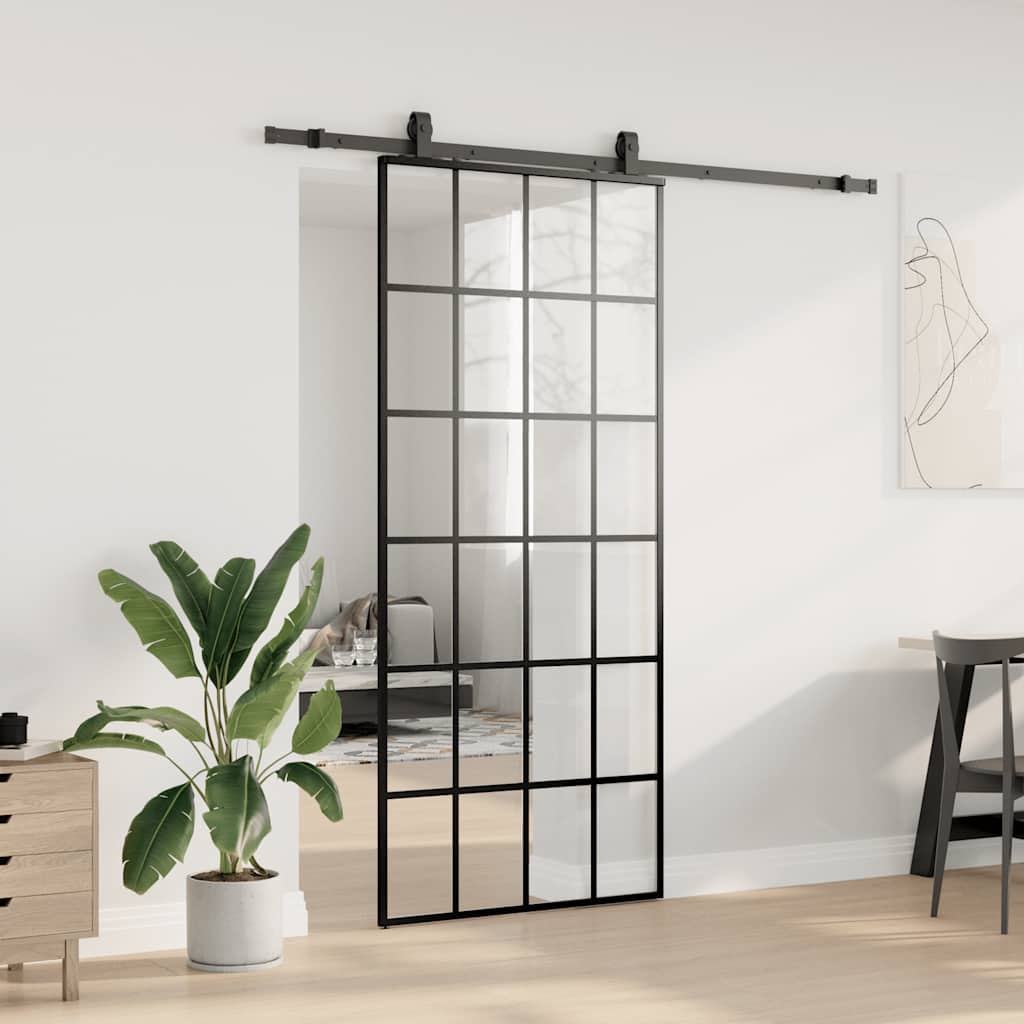 Schuifdeur met beslagset 90x205 cm ESG glas zwart