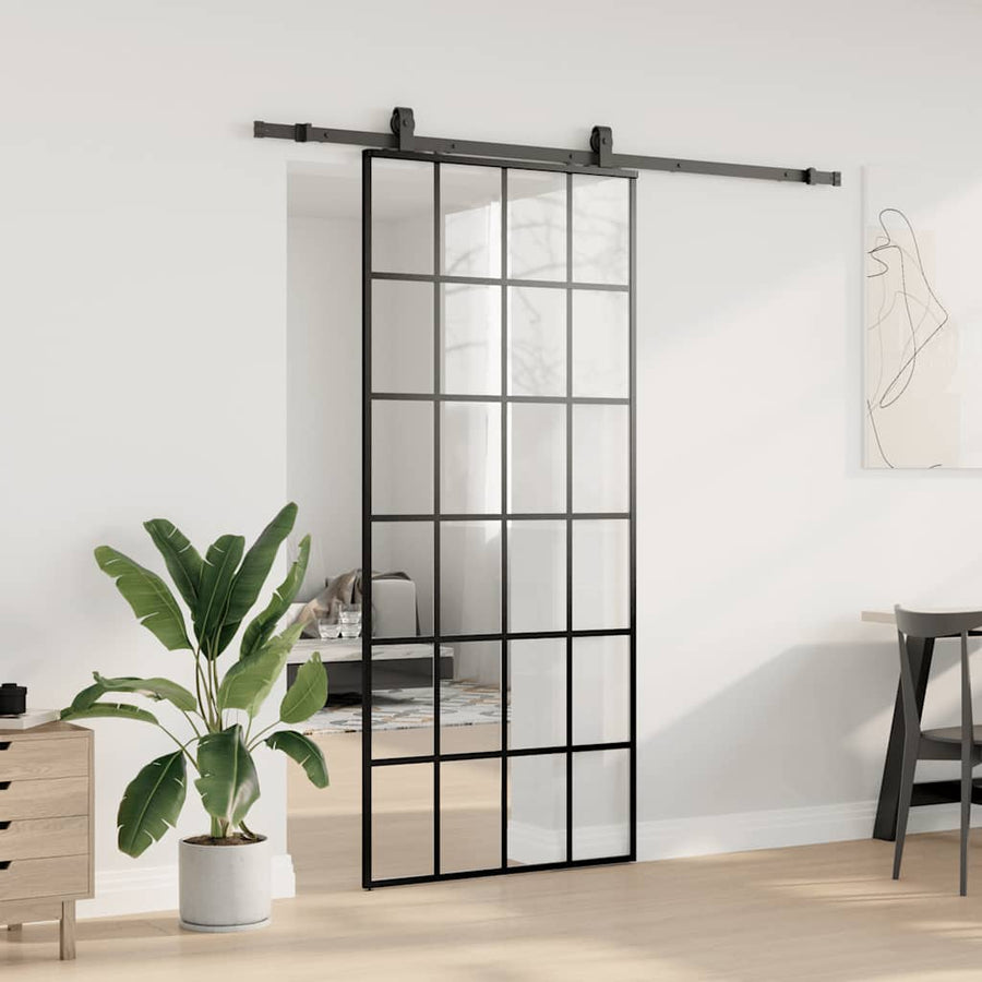 Schuifdeur met beslagset 90x205 cm ESG glas zwart