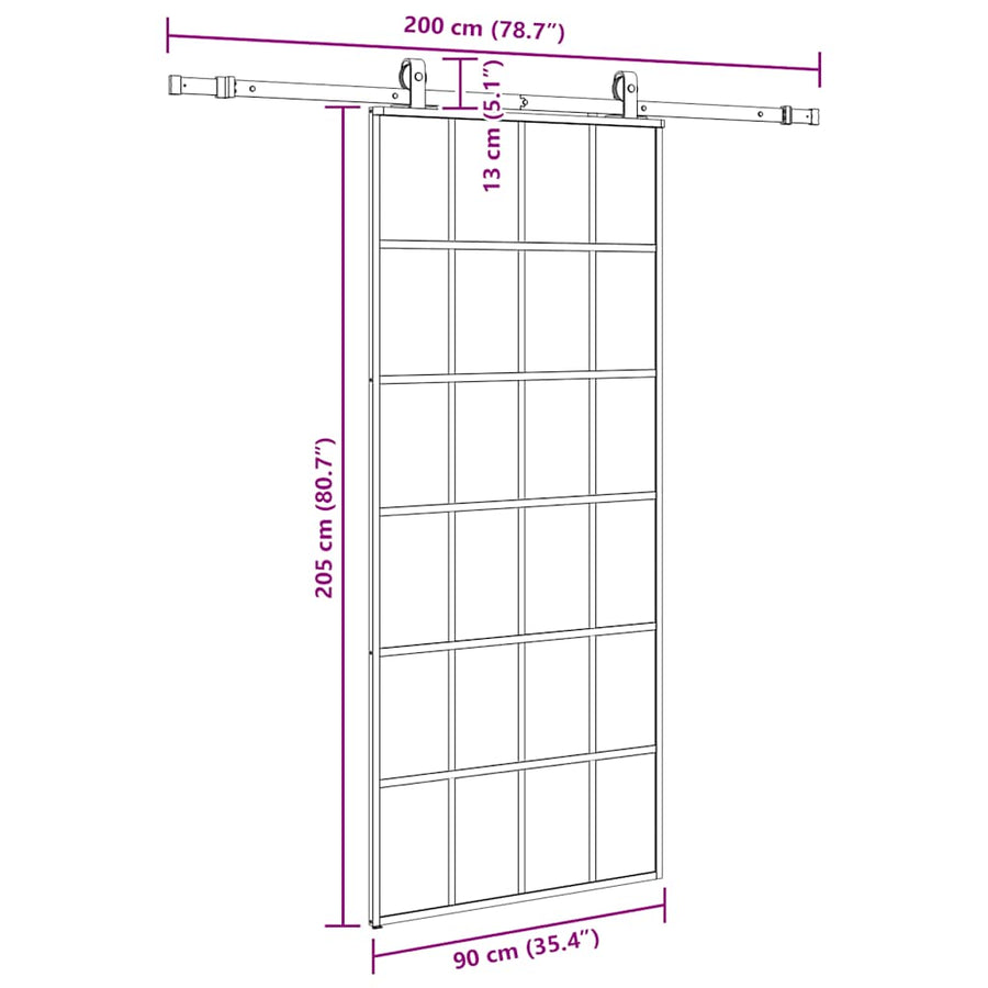 Schuifdeur met beslagset 90x205 cm ESG glas zwart