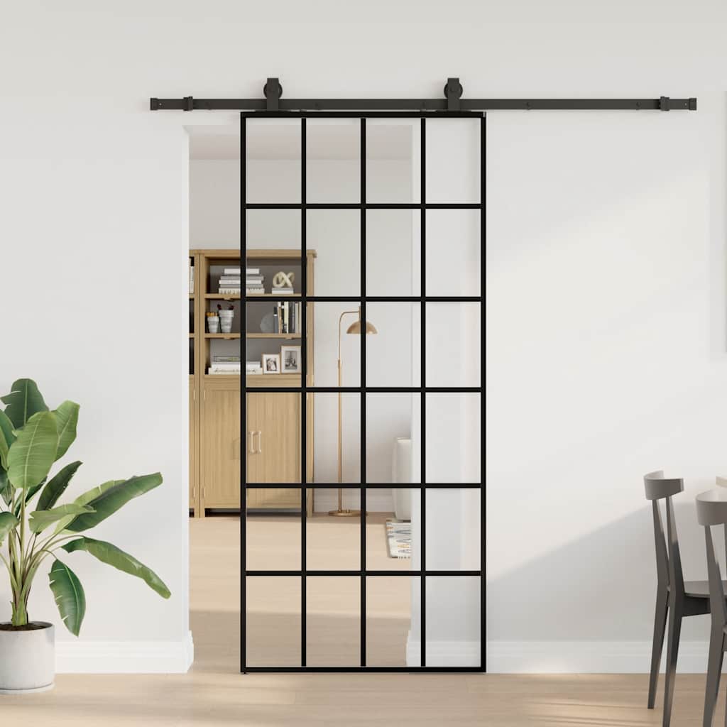 Schuifdeur met beslagset 90x205 cm ESG glas zwart