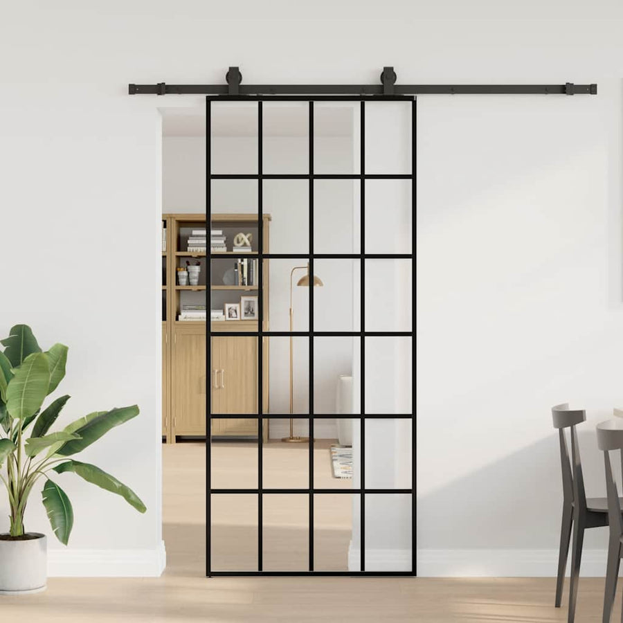 Schuifdeur met beslagset 90x205 cm ESG glas zwart