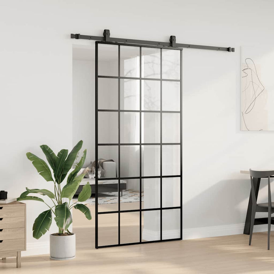 Schuifdeur met beslagset 102x205 cm ESG glas zwart