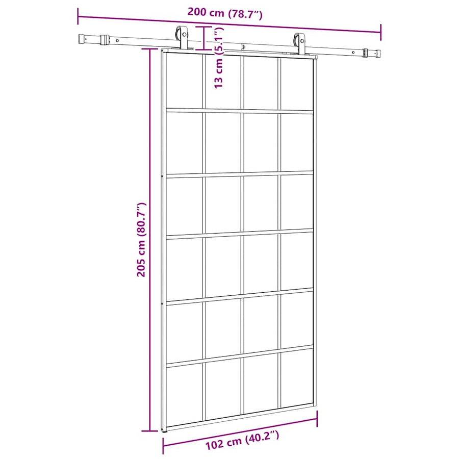 Schuifdeur met beslagset 102x205 cm ESG glas zwart