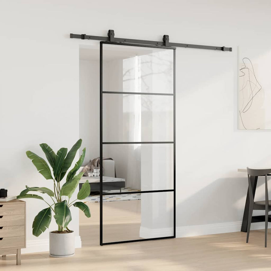 Schuifdeur met beslagset 90x205 cm ESG glas zwart