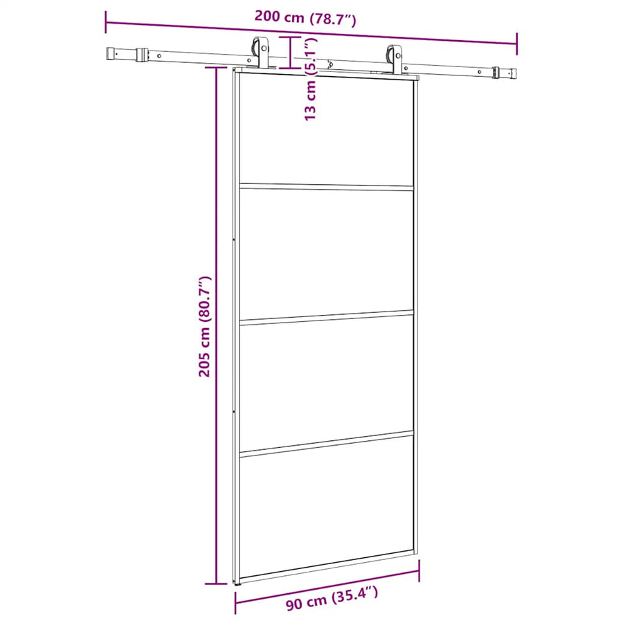 Schuifdeur met beslagset 90x205 cm ESG glas zwart