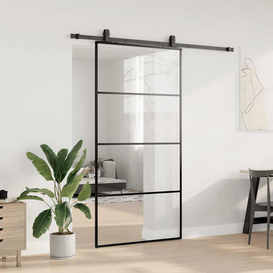 Schuifdeur met beslagset 102,5x205 cm ESG glas zwart