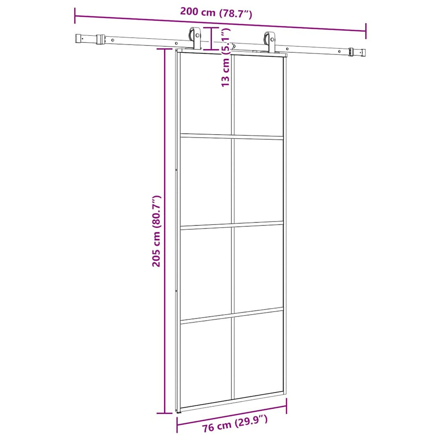 Schuifdeur met beslagset 76x205 cm ESG glas zwart