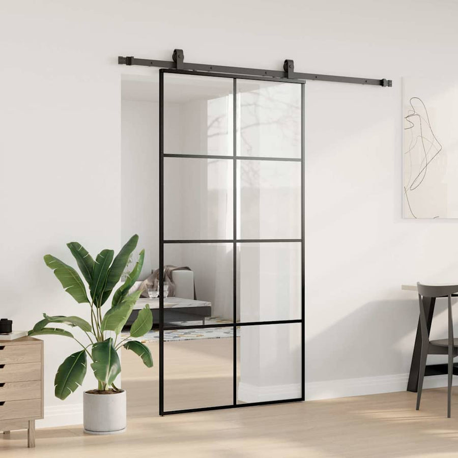 Schuifdeur met beslagset 102,5x205 cm ESG glas zwart
