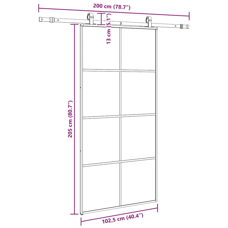 Schuifdeur met beslagset 102,5x205 cm ESG glas zwart