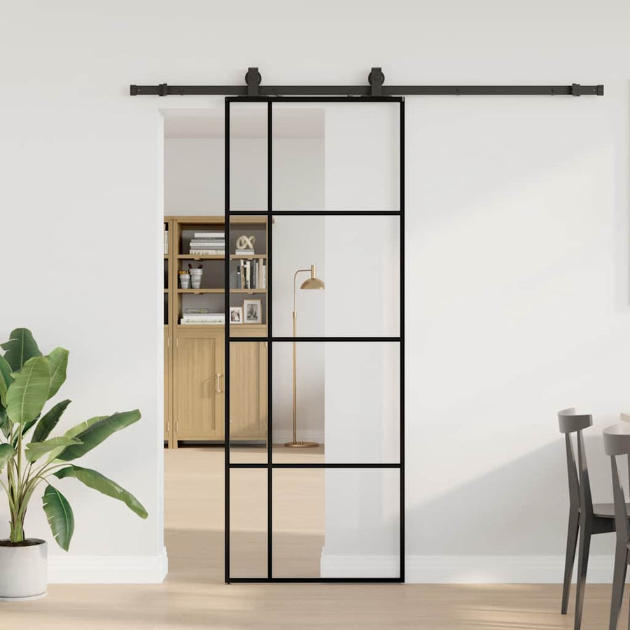 Schuifdeur met beslagset 76x205 cm ESG glas zwart