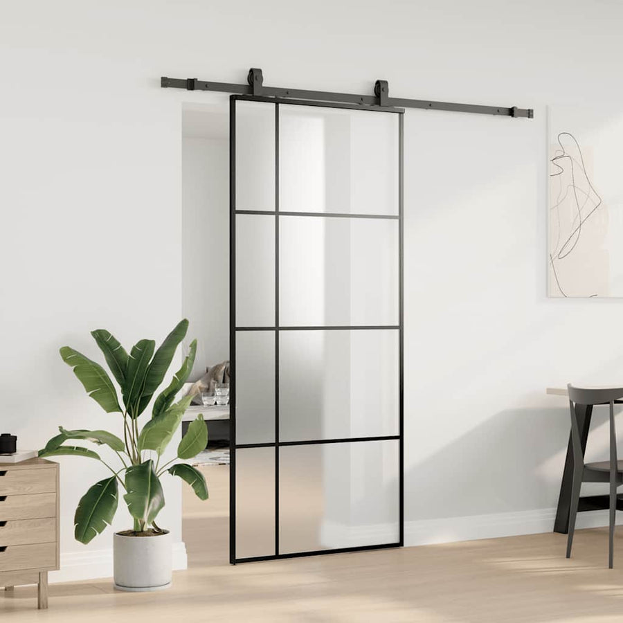 Schuifdeur met beslagset 90x205 cm ESG glas zwart
