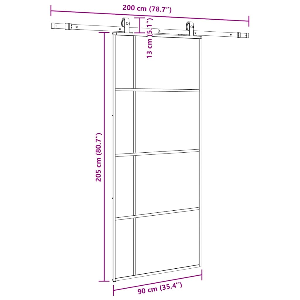 Schuifdeur met beslagset 90x205 cm ESG glas zwart
