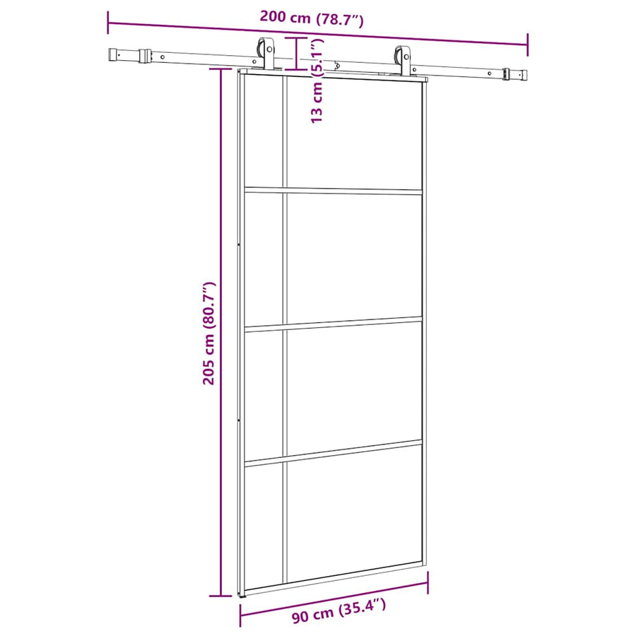 Schuifdeur met beslagset 90x205 cm ESG glas zwart