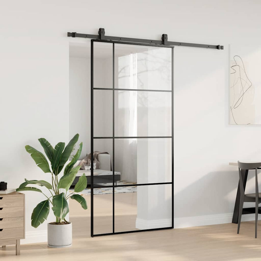 Schuifdeur met beslagset 102,5x205 cm ESG glas zwart