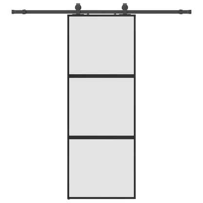 Schuifdeur met beslagset 76x205 cm gehard glas zwart