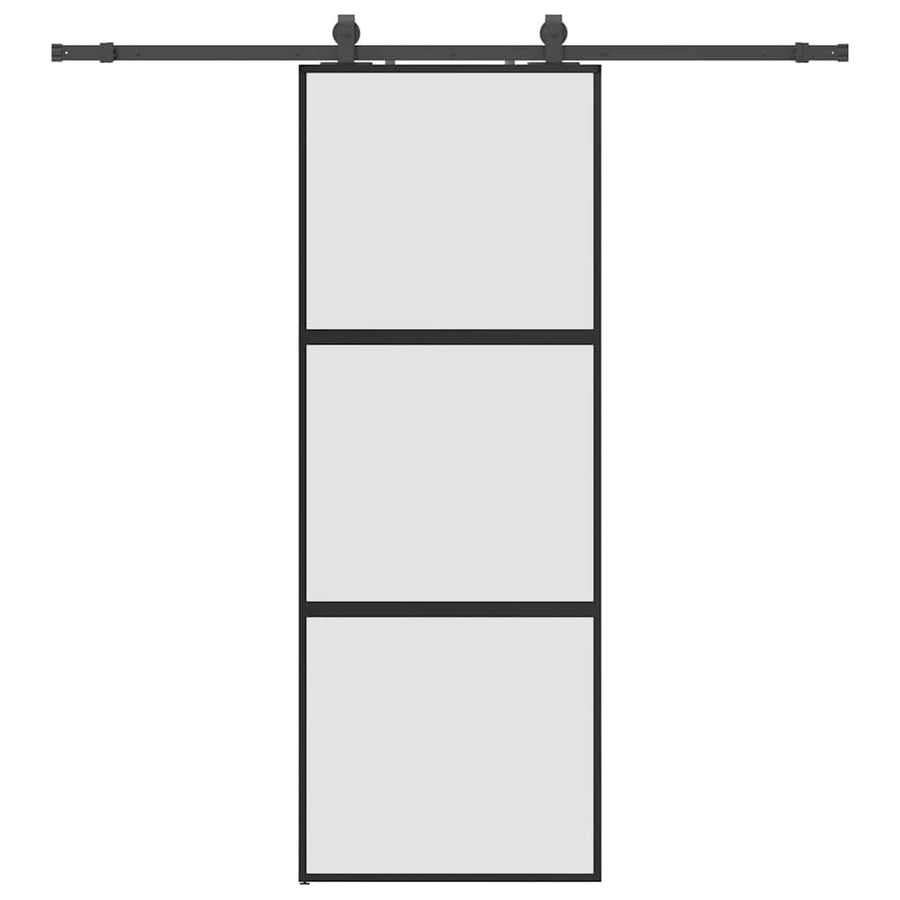Schuifdeur met beslagset 76x205 cm gehard glas zwart