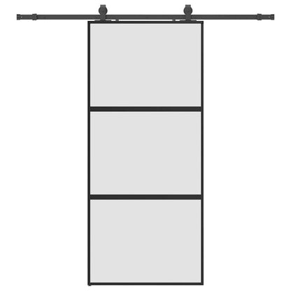Schuifdeur met beslagset 90x205 cm gehard glas zwart