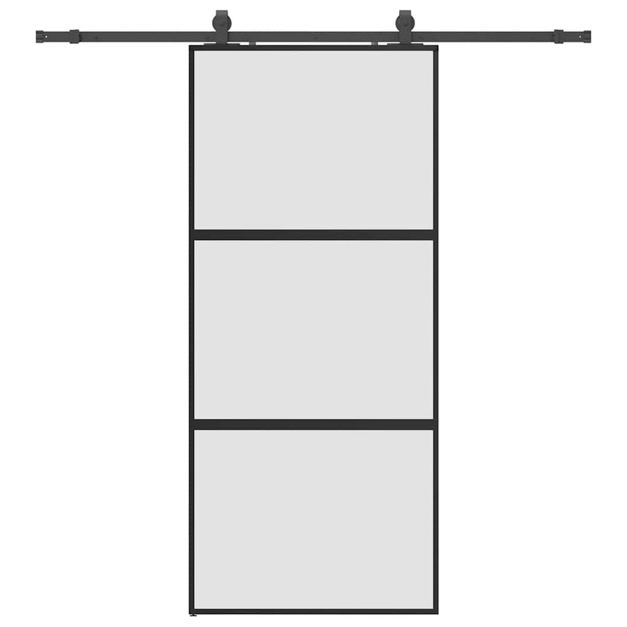 Schuifdeur met beslagset 90x205 cm gehard glas zwart