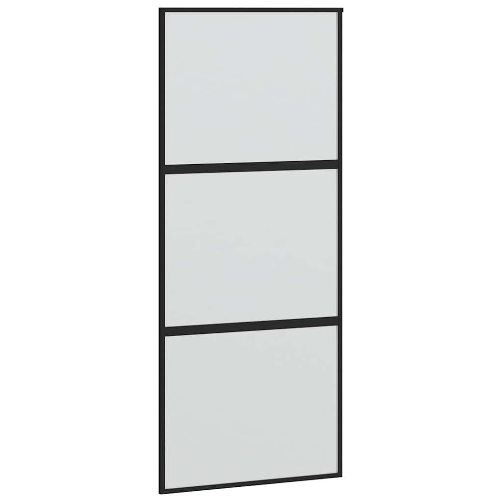 Schuifdeur met beslagset 90x205 cm gehard glas zwart