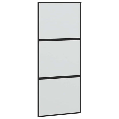 Schuifdeur met beslagset 90x205 cm gehard glas zwart