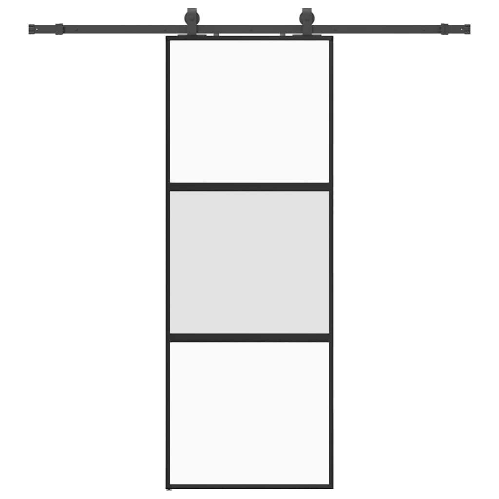 Schuifdeur met beslagset 76x205 cm gehard glas zwart