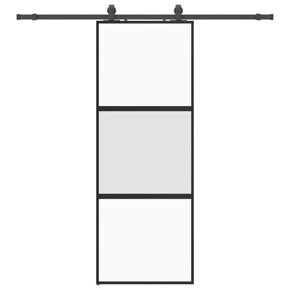 Schuifdeur met beslagset 76x205 cm gehard glas zwart
