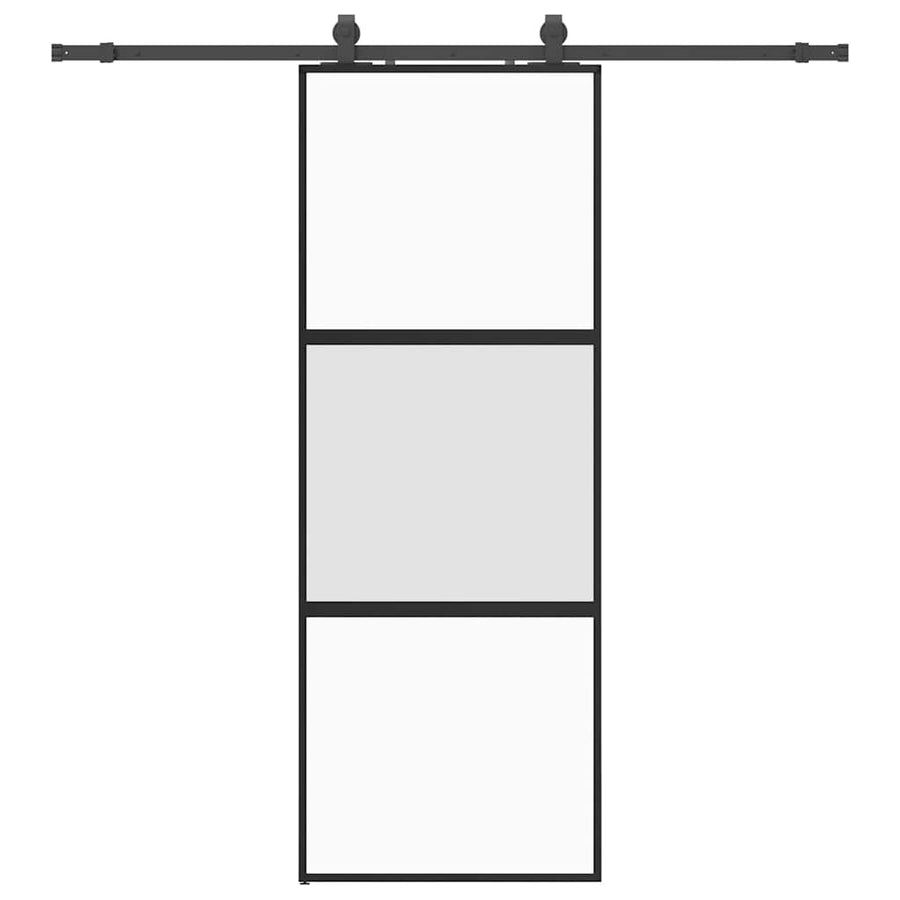 Schuifdeur met beslagset 76x205 cm gehard glas zwart