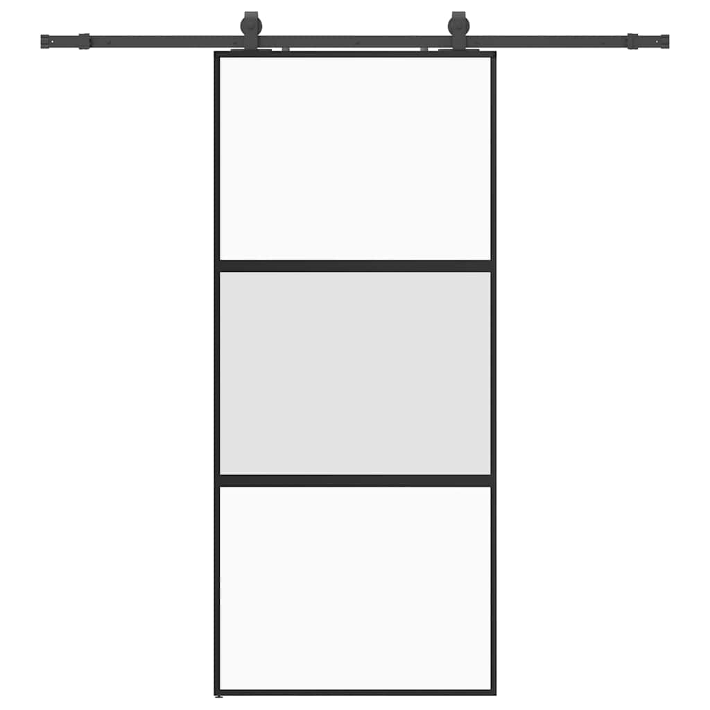 Schuifdeur met beslagset 90x205 cm gehard glas zwart