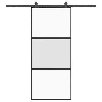 Schuifdeur met beslagset 90x205 cm gehard glas zwart