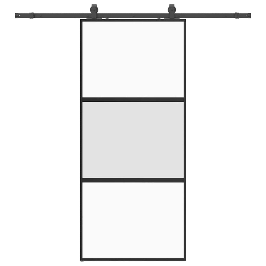 Schuifdeur met beslagset 90x205 cm gehard glas zwart
