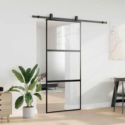Schuifdeur met beslagset 90x205 cm gehard glas zwart