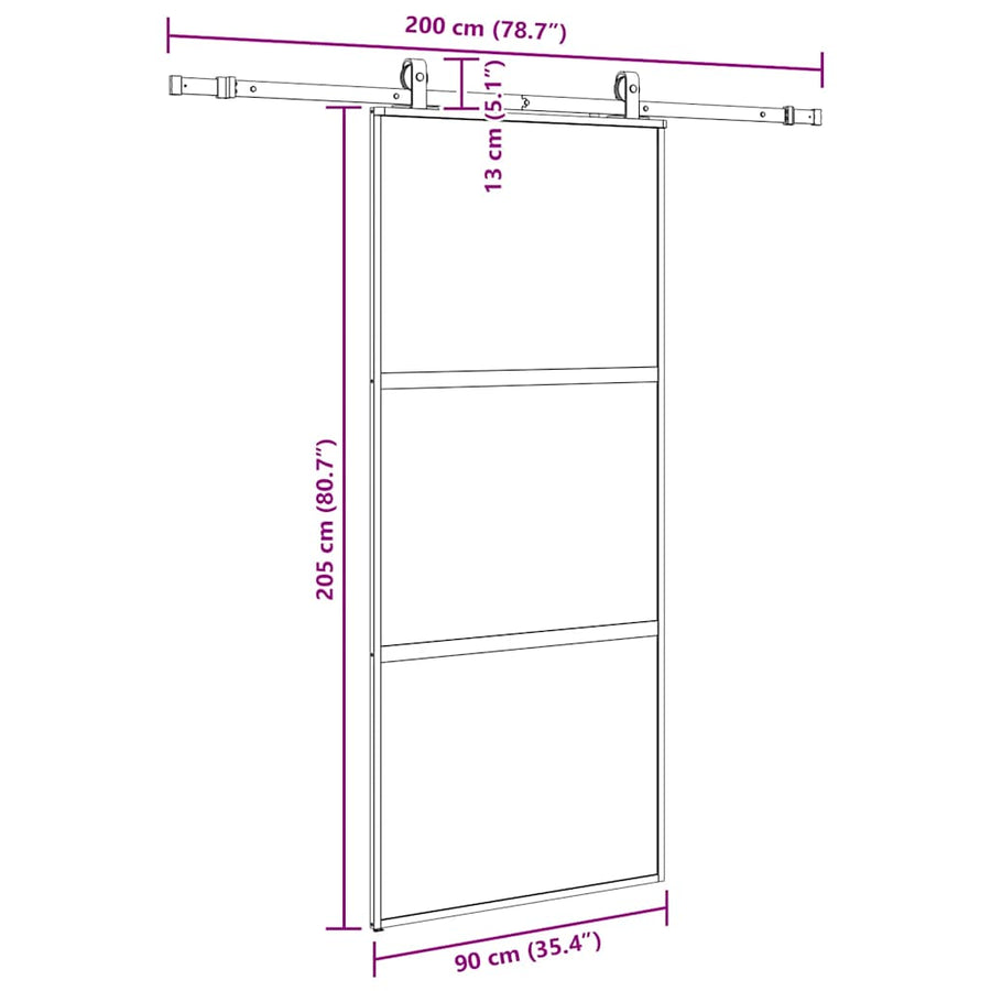 Schuifdeur met beslagset 90x205 cm gehard glas zwart