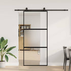 Schuifdeur 90x205 cm gehard glas zwart met beslagset