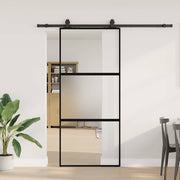 Schuifdeur 90x205 cm gehard glas zwart met beslagset