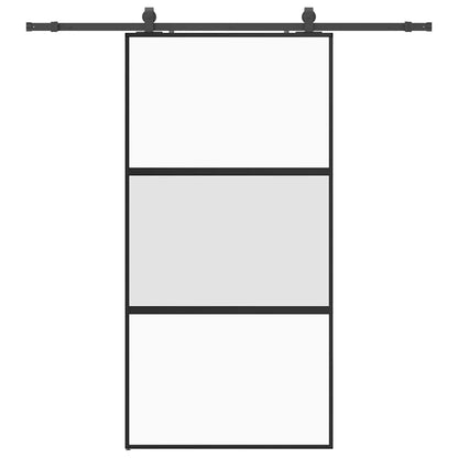 Schuifdeur met beslagset 102,5x205 cm gehard glas zwart