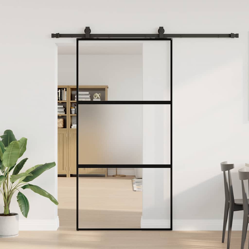 Schuifdeur met beslagset 102,5x205 cm gehard glas zwart