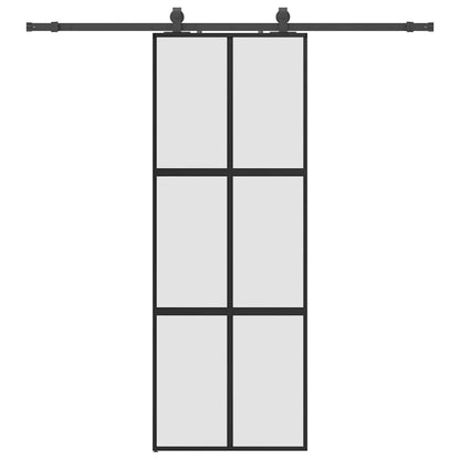 Schuifdeur met beslagset 76x205 cm gehard glas zwart