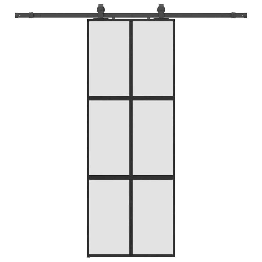 Schuifdeur met beslagset 76x205 cm gehard glas zwart