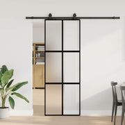 Schuifdeur 76x205 cm gehard glas zwart met beslagset