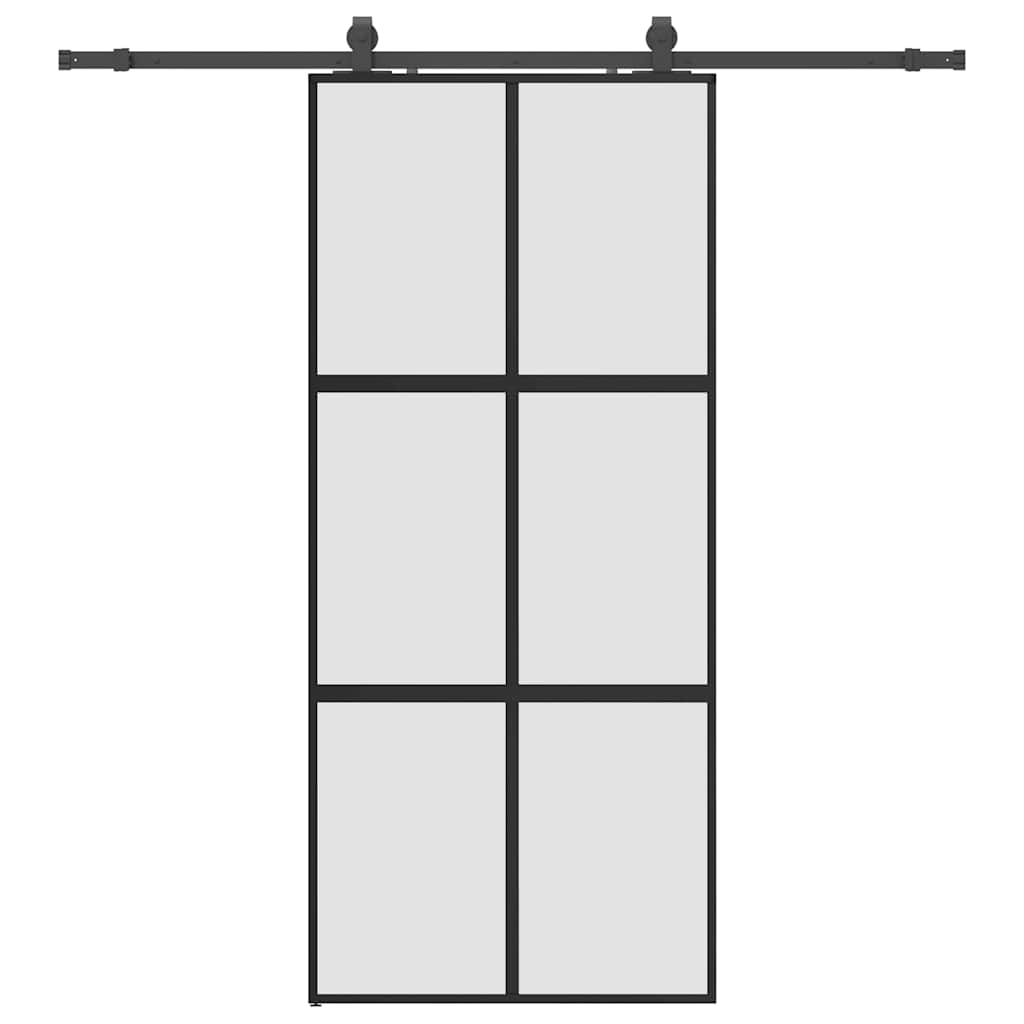 Schuifdeur met beslagset 90x205 cm gehard glas zwart