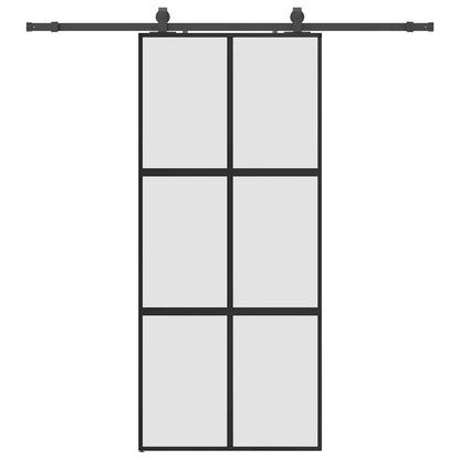 Schuifdeur met beslagset 90x205 cm gehard glas zwart