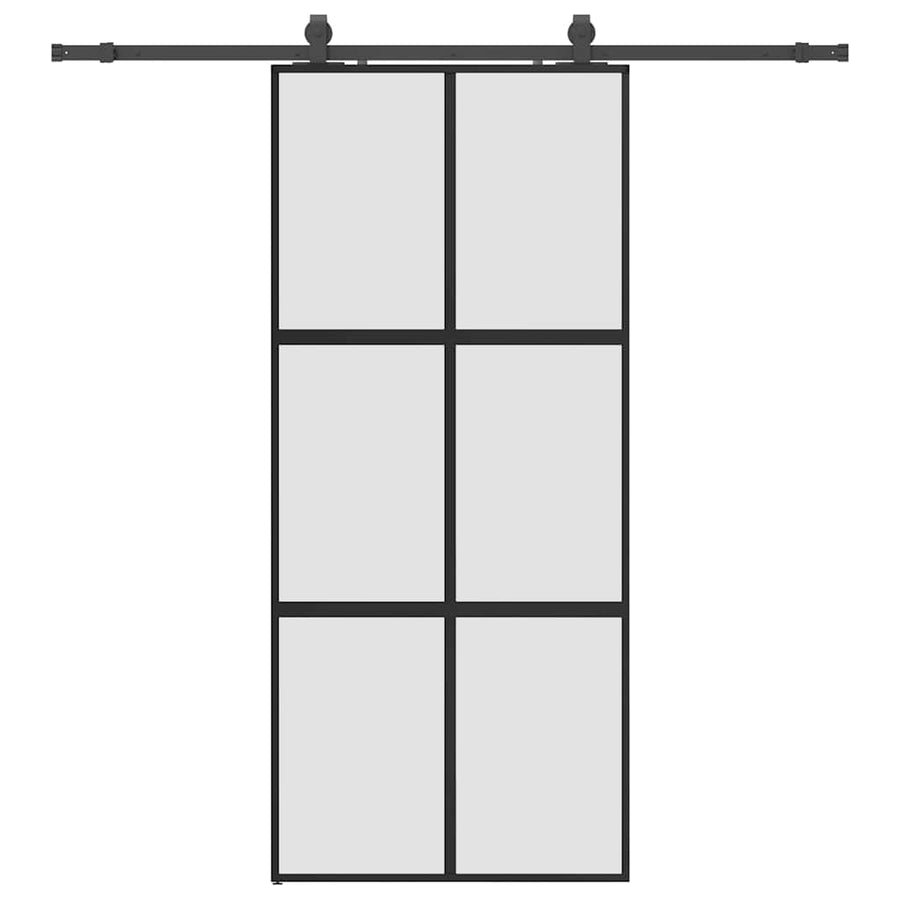 Schuifdeur met beslagset 90x205 cm gehard glas zwart