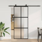 Schuifdeur 90x205 cm gehard glas zwart met beslagset