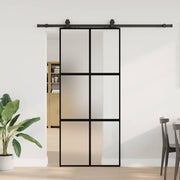 Schuifdeur 90x205 cm gehard glas zwart met beslagset