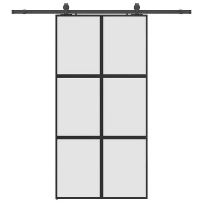 Schuifdeur met beslagset 102,5x205 cm gehard glas zwart