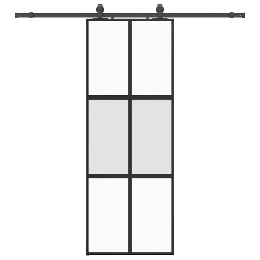 Schuifdeur met beslagset 76x205 cm gehard glas zwart