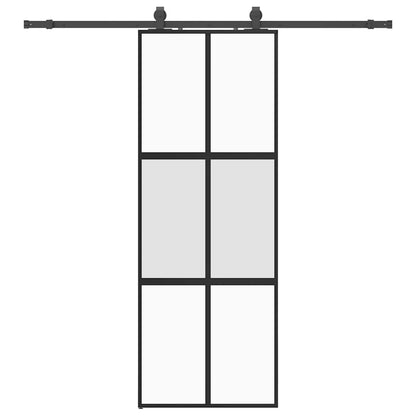 Schuifdeur met beslagset 76x205 cm gehard glas zwart